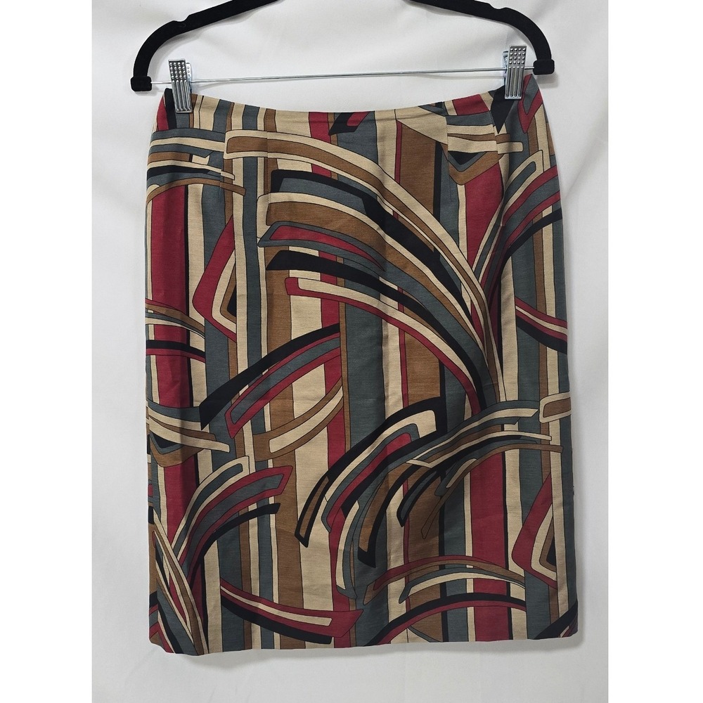 Vtg Talbots women 8 abstract geometric print pencil skirt knee length wool silk